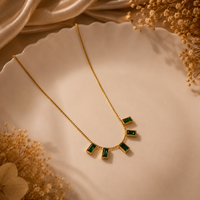 Anti Tarnish Emerald Green Crystal Necklace | Geometric Gold Statement Necklace for Women