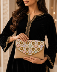 Beige Floral Embellished Clutch Bag | Wedding & Party Clutch