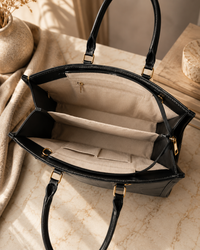 Black Textured Laptop Tote Bag for Women with Sling Strap