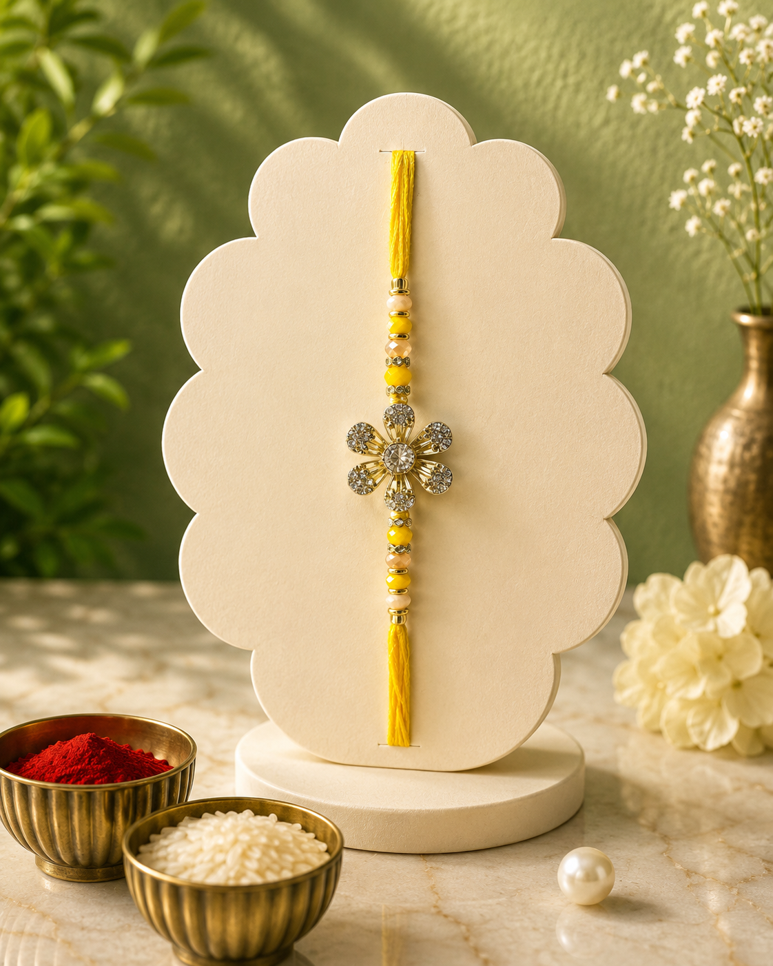 Premium Floral AD Rakhi | Designer American Diamond Rakhi | Luxury Raksha Bandhan Rakhi with Roli Chawal