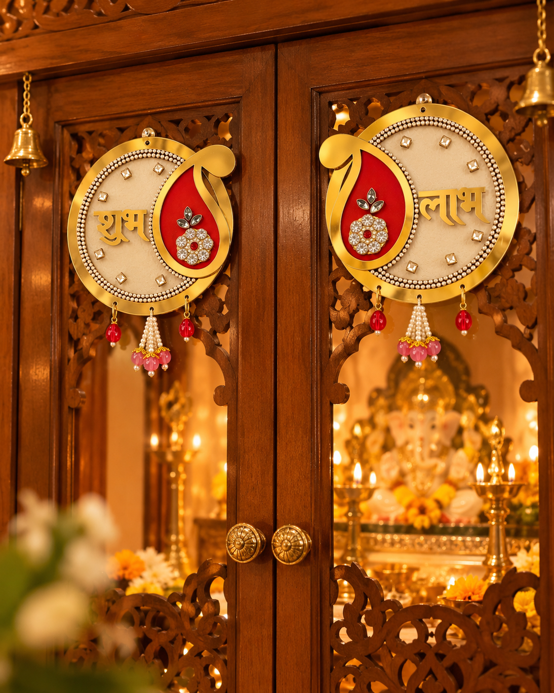 Shubh Labh Door Stickers Set of 2 | Golden Decorative Wall Stickers for Diwali, Mandir, Windows & Home Entrance