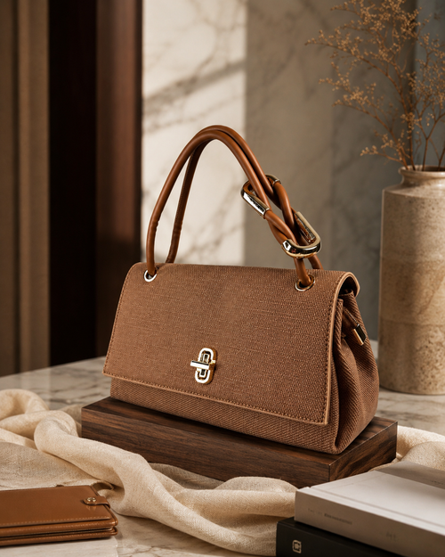 Elegant Textured Top Handle Handbag for Women with Sling Strap
