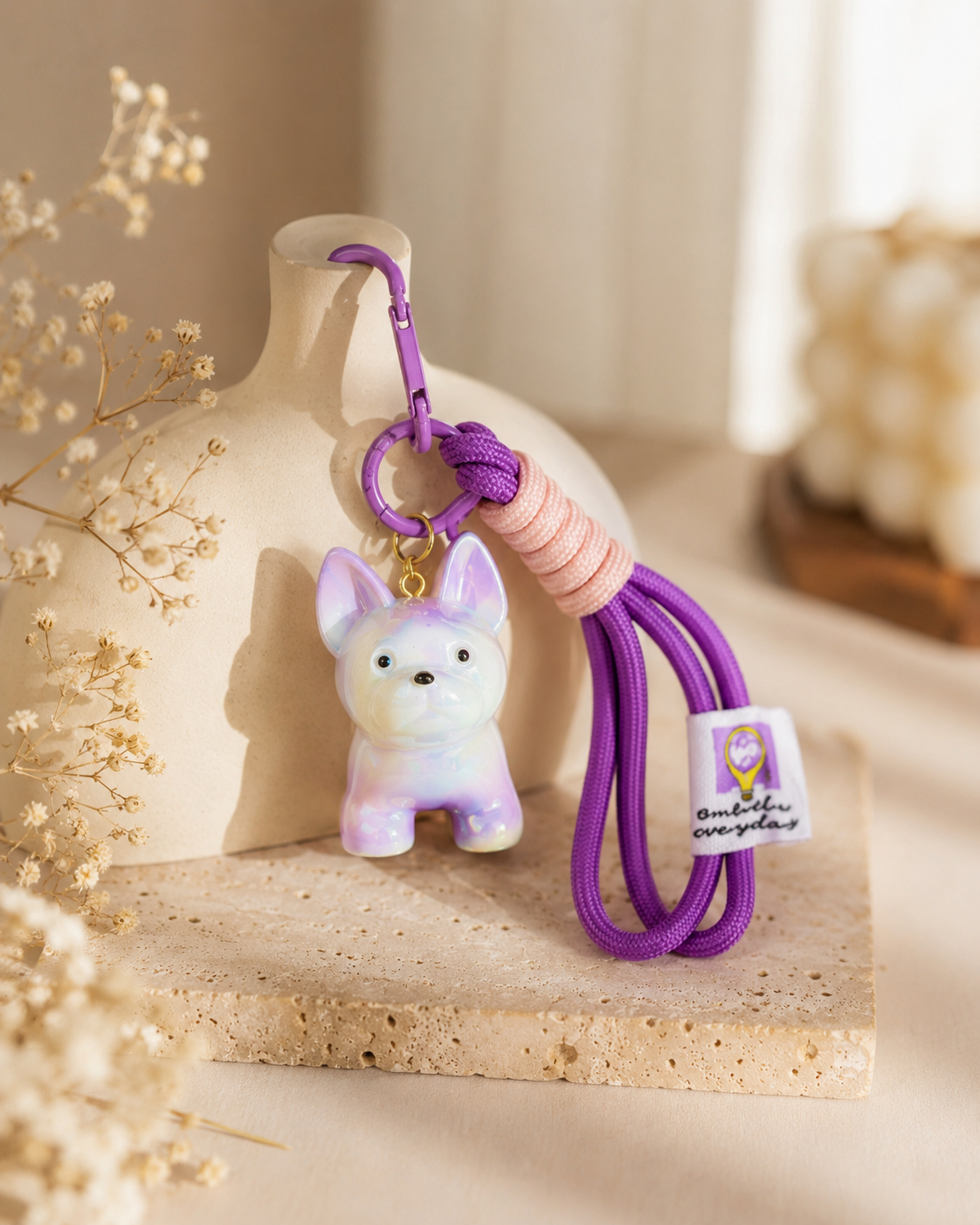 Iridescent French Bulldog Keychain | Cute Bag Charm for Women