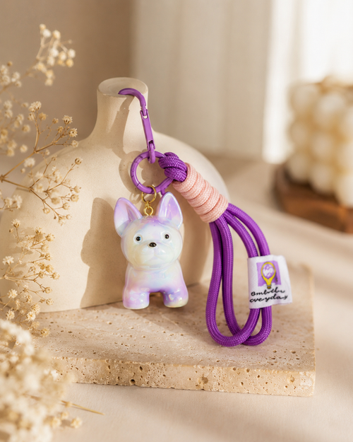 Iridescent French Bulldog Keychain | Cute Bag Charm for Women
