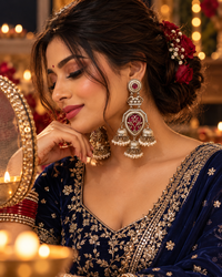 Premium Indian Statement Earrings for Women, Heavy-Look Lightweight Magenta Earrings with Pearl Detailing for Karwa Chauth, Diwali, Weddings & Functions