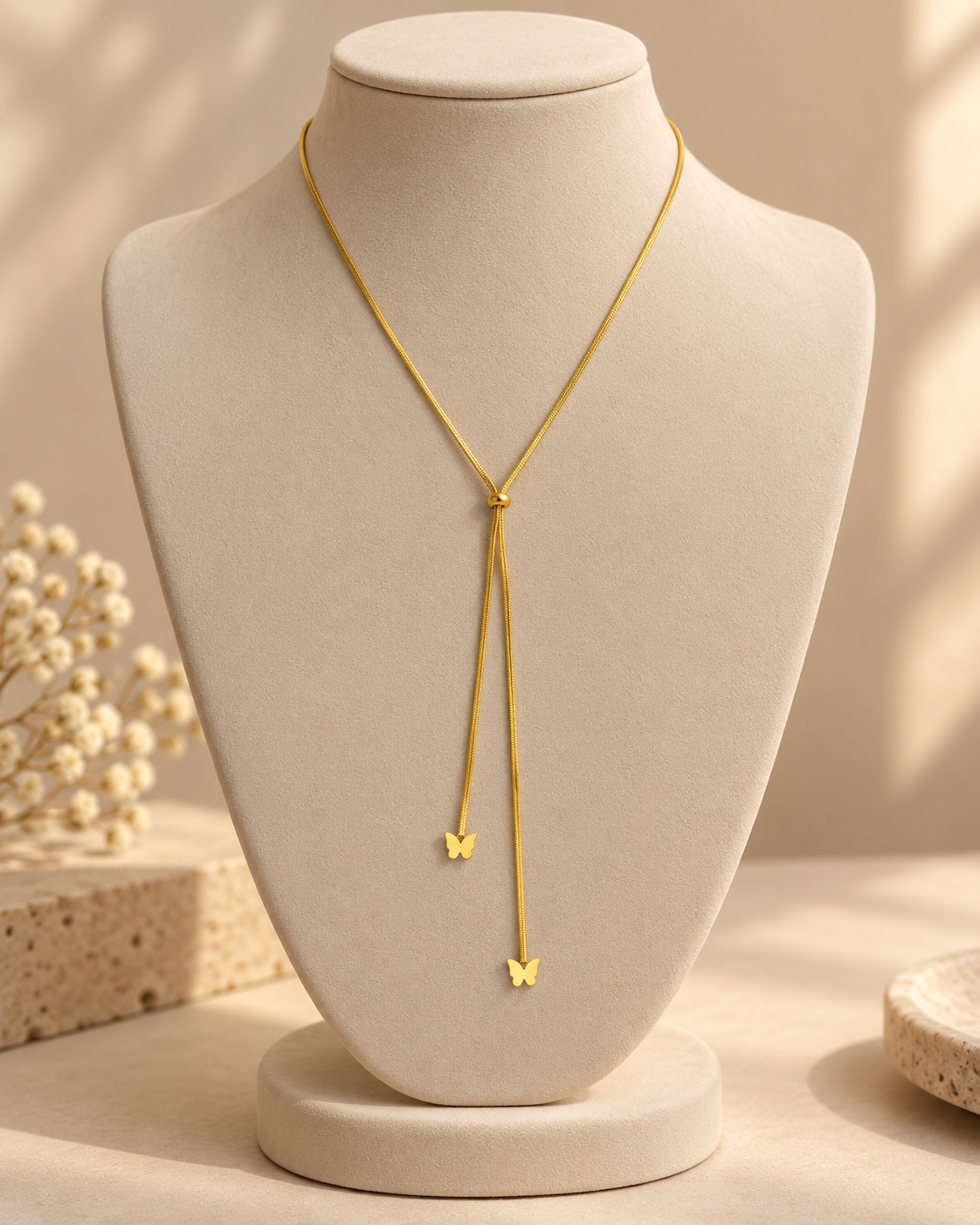 Butterfly Tassel Lariat Necklace for Women | Adjustable Gold-Tone Y Necklace | Anti-Tarnish Jewellery