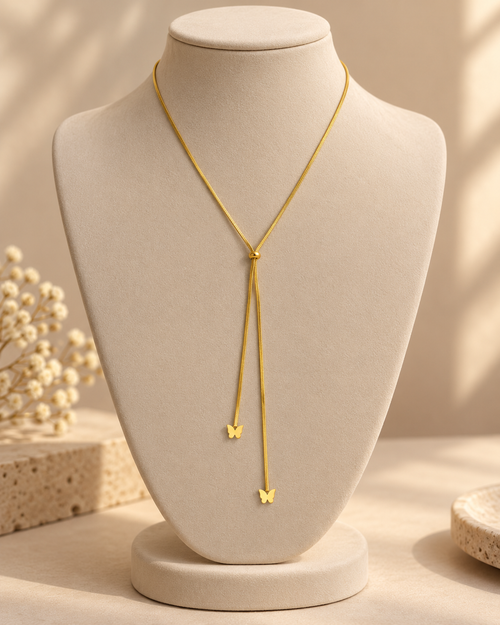 Butterfly Tassel Lariat Necklace for Women | Adjustable Gold-Tone Y Necklace | Anti-Tarnish Jewellery