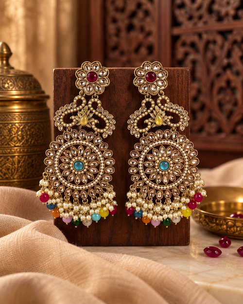 Premium Indian Statement Earrings for Women, Heavy-Look Lightweight Festive Earrings with Pearl & Bead Detailing for Karwa Chauth, Diwali, Weddings & Functions