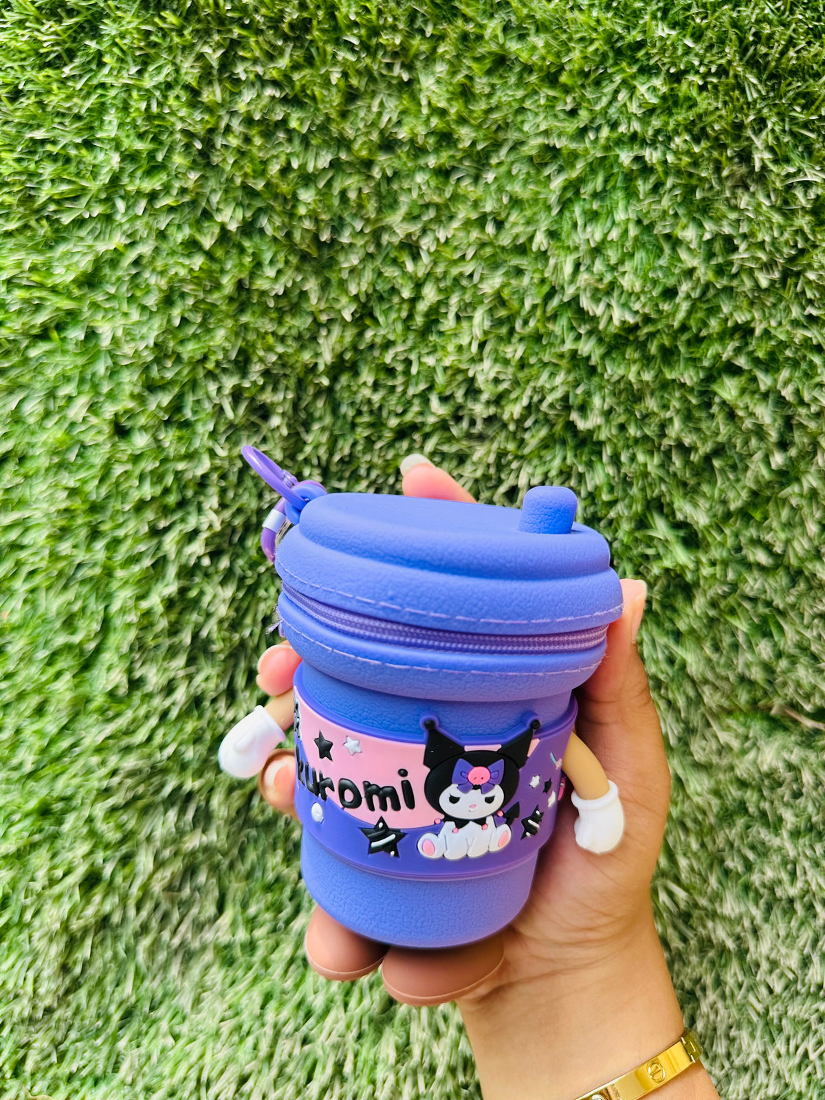 Kuromi Coin Pouch with Rotating Arms & Feet | Cute Mini Zipper Coin Purse with Character Design & Clip for Kids, Girls & Gifting
