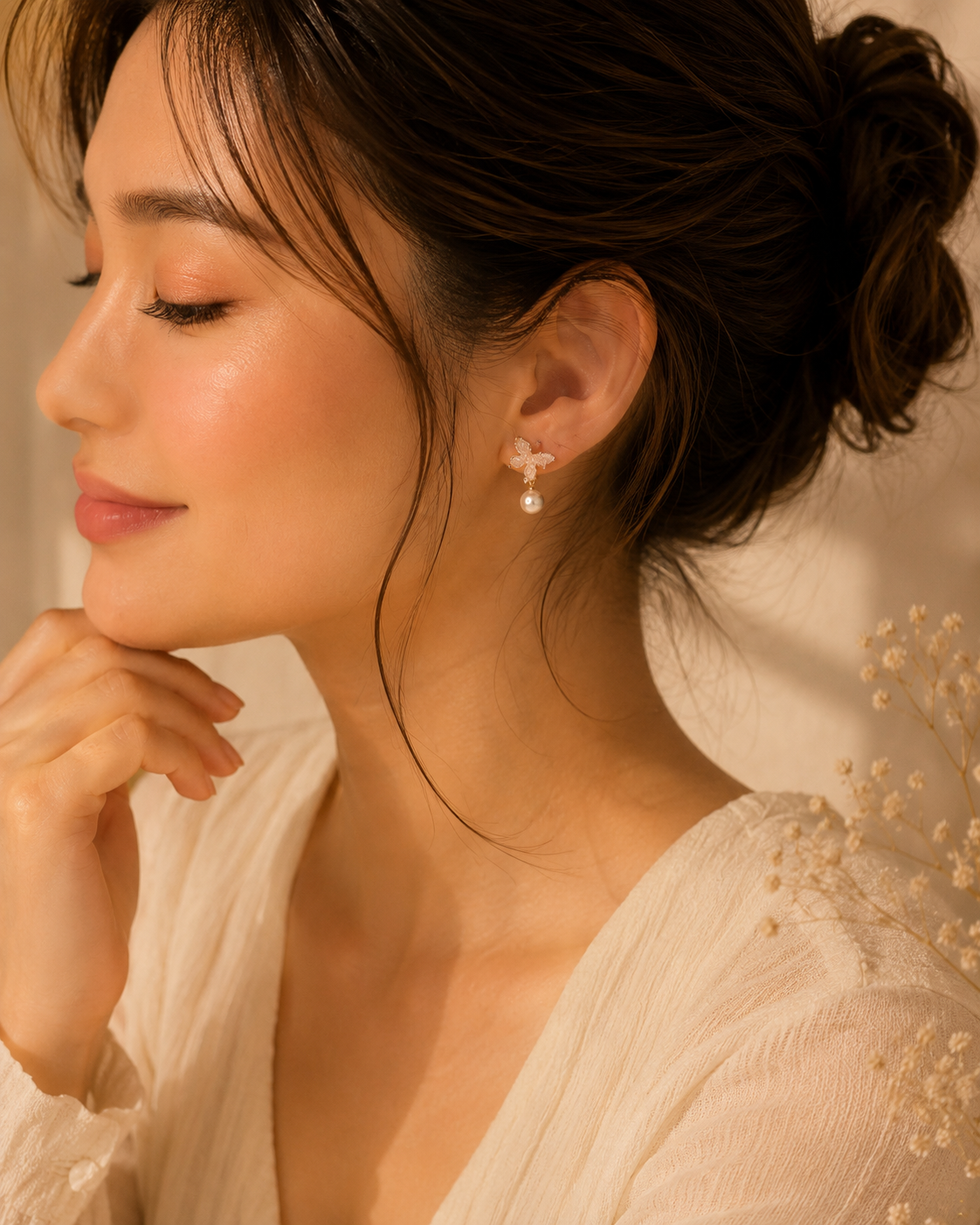 Blush Blossom Anti-Tarnish Crystal Pearl Earrings | Floral Statement Earrings | Elegant Pearl Drop Earrings for Women