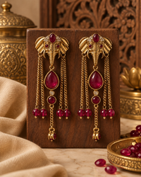 Elephant Earrings for Women, Traditional Indian Long Dangle Earrings with Elephant Motif, Multicolor Stone & Bead Detailing, Ethnic Statement Jewellery for Festive & Party Wear
