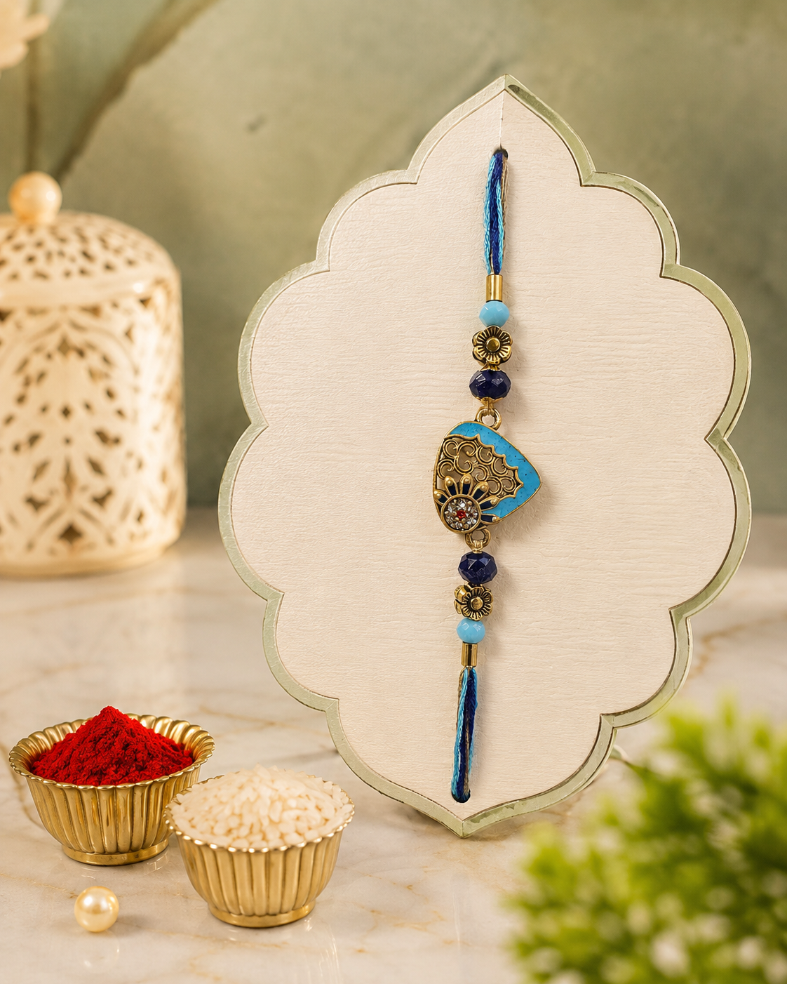 AD Rakhi for Brother | Premium Designer American Diamond Thread Rakhi with Blue Enamel Charm, Handmade Luxury Raksha Bandhan Gift | Stylish Bhai Rakhi | Jugnu Store