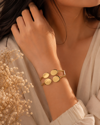 Premium Anti Tarnish Four Disc Gold Hand Cuff for Women | Stainless Steel Open Cuff Bracelet | Waterproof, Hypoallergenic & Tarnish-Free