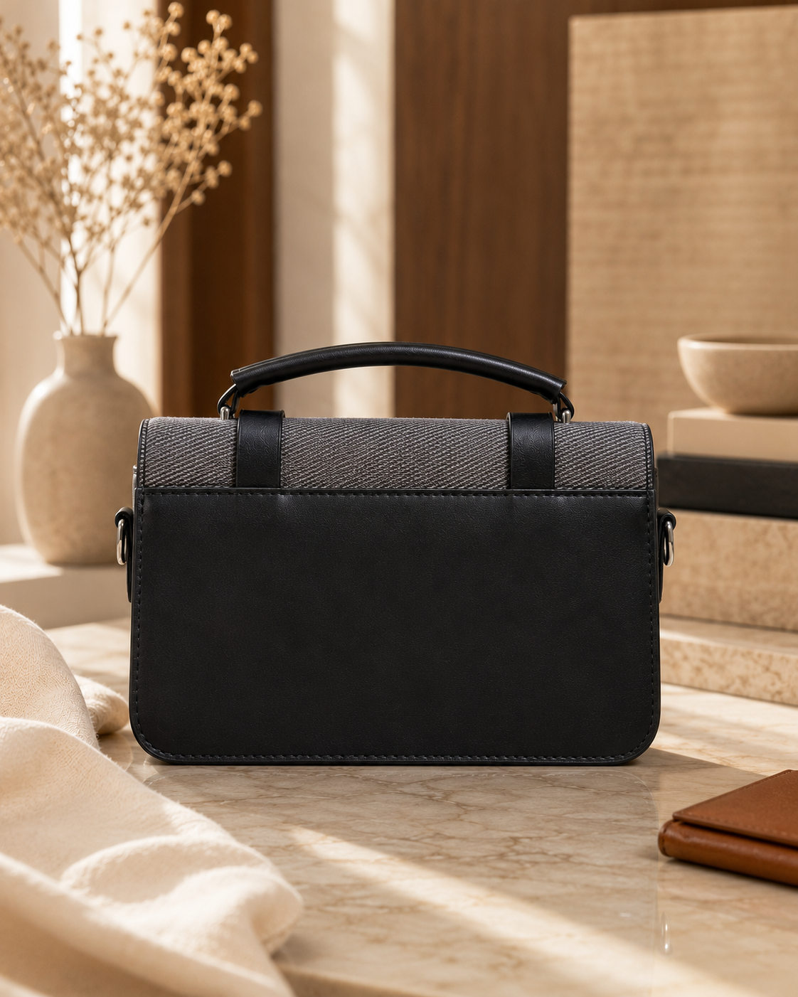 Elegant Two-Tone Top Handle Satchel Bag for Women with Sling Strap