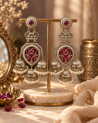 Premium Indian Statement Earrings for Women, Heavy-Look Lightweight Magenta Earrings with Pearl Detailing for Karwa Chauth, Diwali, Weddings & Functions
