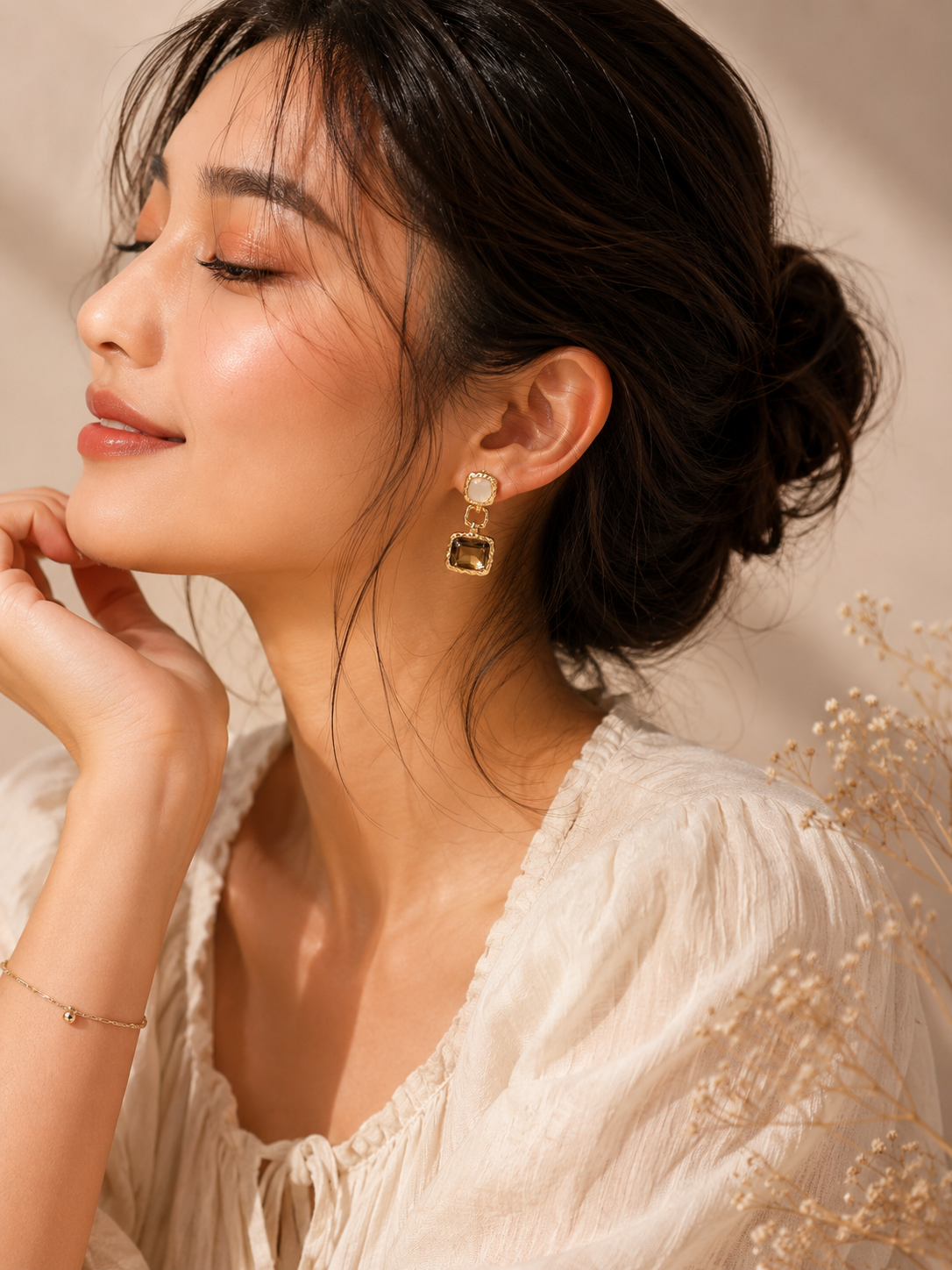 Smoky Crystal Anti-Tarnish Drop Earrings | Vintage Gold Statement Earrings | Elegant Geometric Earrings for Women