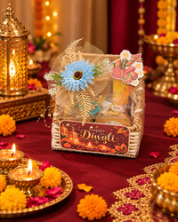 Premium Diwali Gift Hamper with Ladoo Candles, Mug, Makhana, Beetroot Chips & Handmade Shubh Labh | Festive Gift Basket