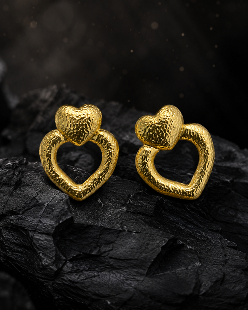 Anti Tarnish Double Heart Gold Stud Earrings | Waterproof Finish