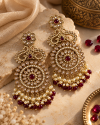 Premium Indian Statement Earrings for Women, Heavy-Look Lightweight Festive Earrings with Pearl & Bead Detailing for Karwa Chauth, Diwali, Weddings & Functions