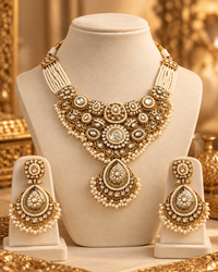 Bridal Necklace Set for Women with Earrings & Maang Tikka, Heavy Look Indian Ethnic Jewellery Set for Wedding, Karwa Chauth, Diwali & Festive Occasions