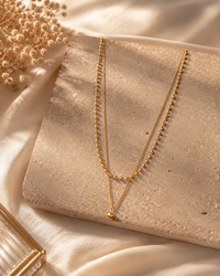 Premium Anti Tarnish Dual Chain Beaded Layered Pendant Necklace for Women | Minimal Gold Stainless Steel Necklace | Waterproof & Hypoallergenic