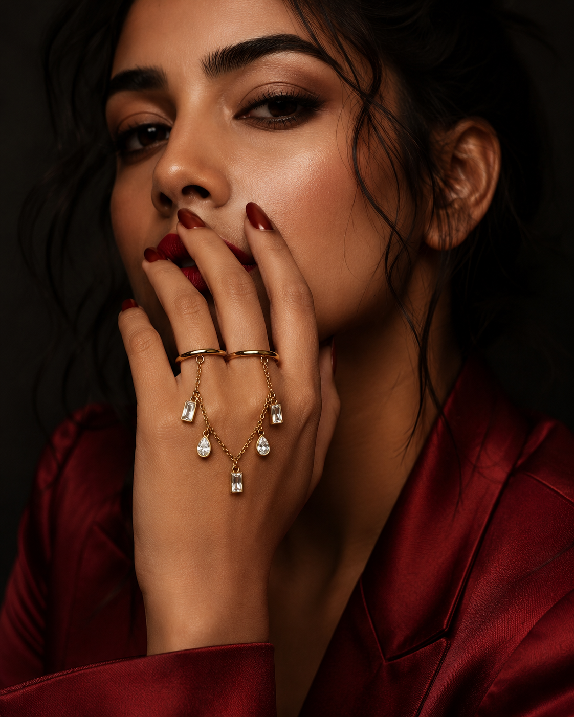 Anti Tarnish Double Finger Charm Ring for Women | Gold | Sizes 7 & 8