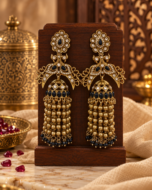 Premium Festive Indian Earrings for Women, Heavy-Look Lightweight Statement Earrings with Beads & Pearl Detailing for Karwa Chauth, Diwali, Weddings & Functions