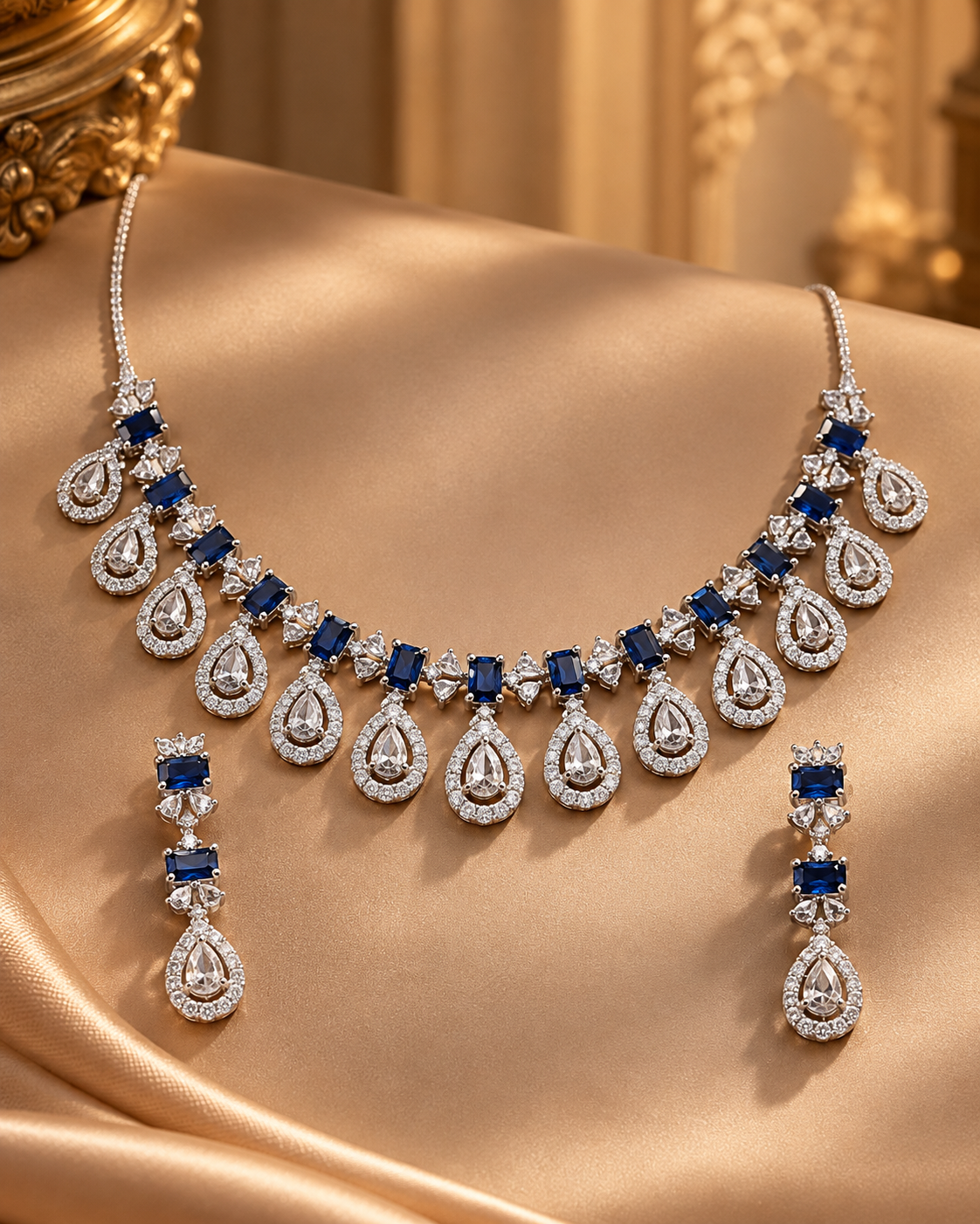 AD Necklace Set for Women with Earrings, Heavy Look Festive Jewellery, Elegant Party Wear Necklace Set for Karwa Chauth, Wedding, Diwali, Cocktail Party & Functions