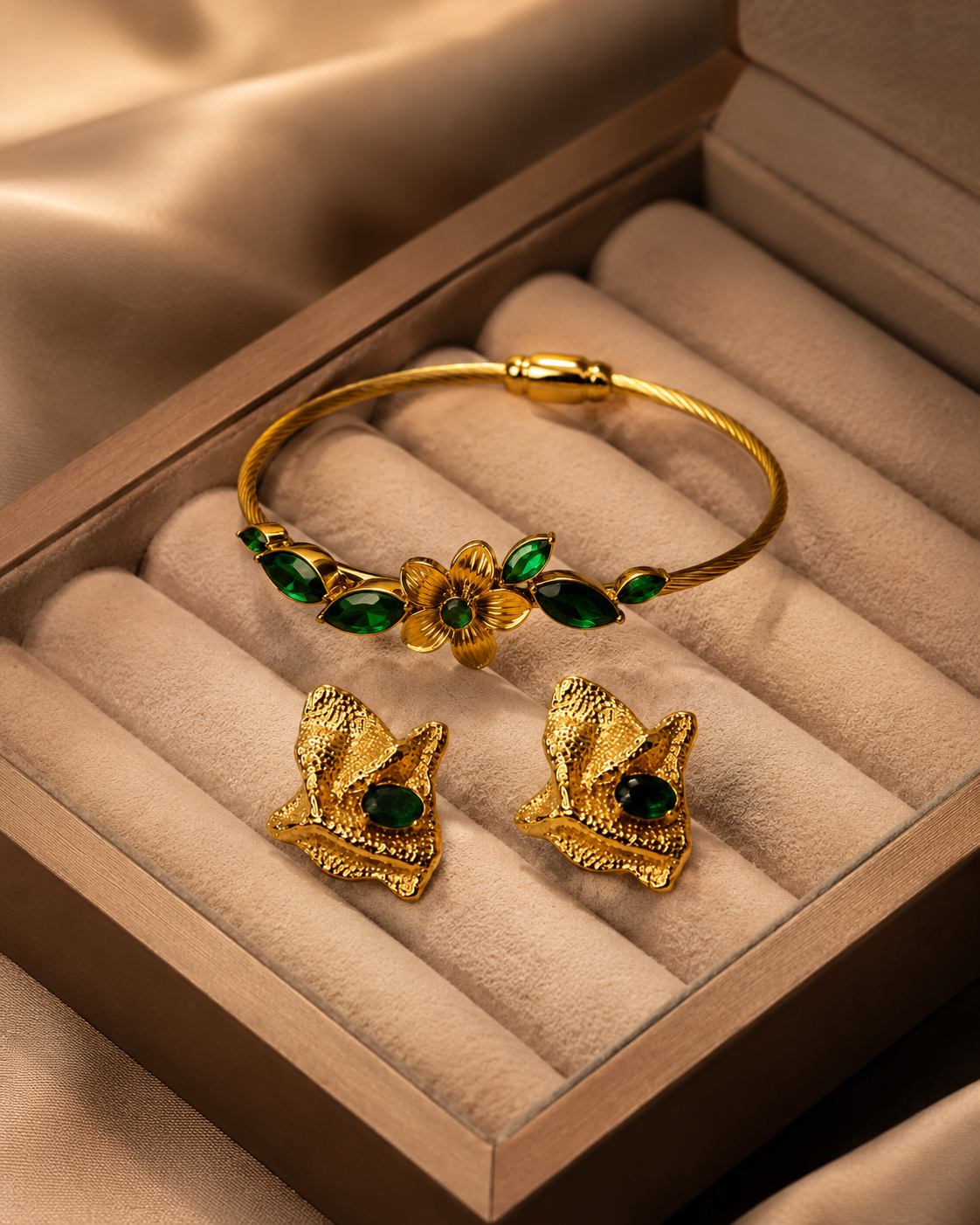 Anti Tarnish Floral Bracelet & Earrings Combo Set