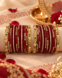 Maroon Bangles for Women, Designer Stone Studded Kangan Set with Gold-Tone Traditional Detailing, Indian Ethnic Jewellery for Wedding & Festive Wear, Size 2.6