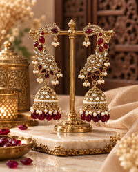 Premium Indian Ear Cuff Jhumka Earrings for Women, Heavy-Look Lightweight Festive Statement Earrings with Beads for Karwa Chauth, Diwali, Weddings & Functions
