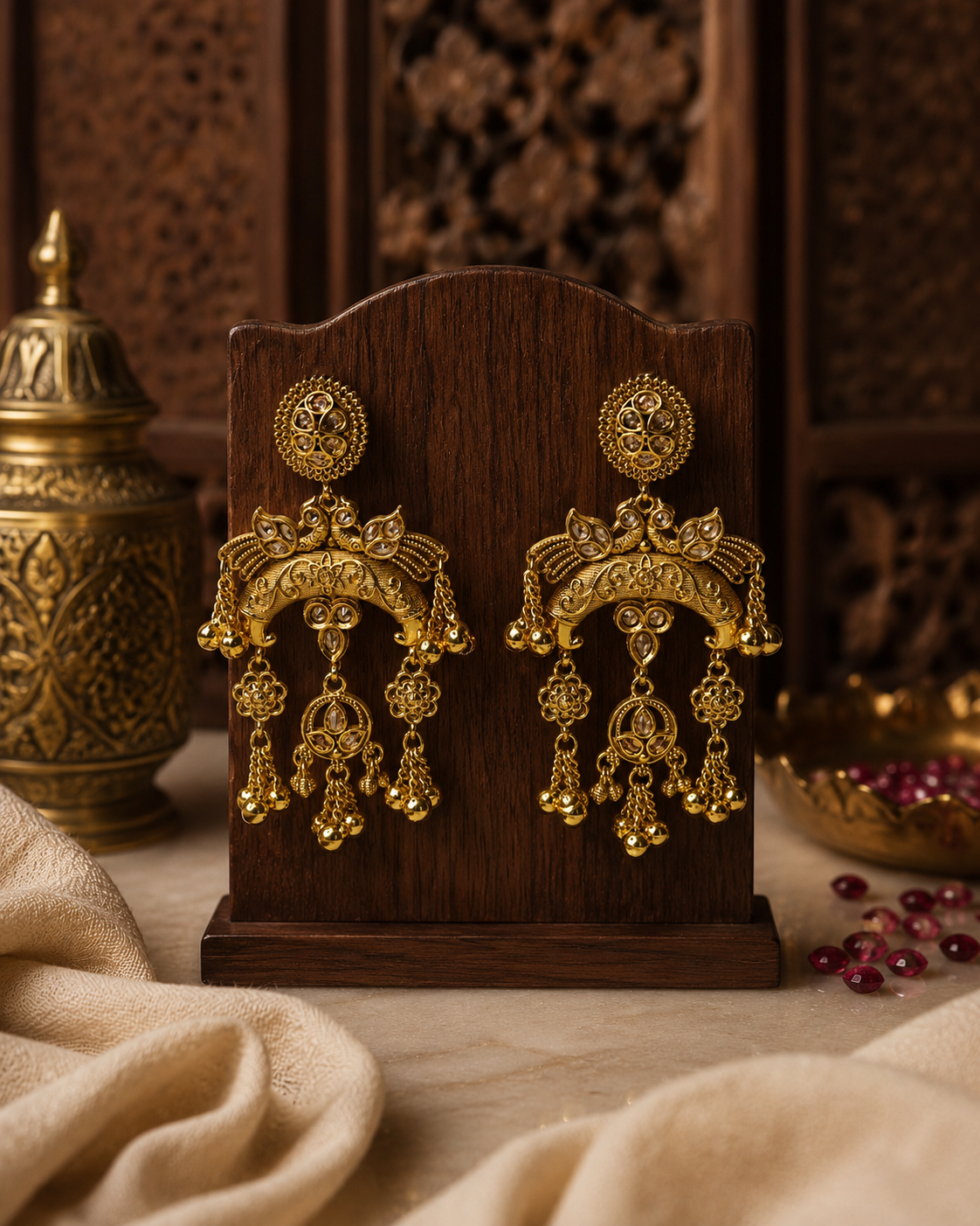 South Indian Temple Jhumka Earrings for Women | Antique Gold Tone