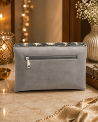 Grey Handcrafted Embellished Clutch Bag | Party & Wedding Clutch