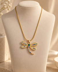 Multicolor Dragonfly Pendant Necklace for Women | Elegant Gold-Tone Statement Jewellery