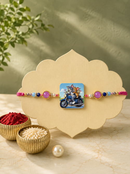 Magnetic Tom and Jerry Rakhi for Brother | Premium Designer Cartoon Rakhi with Magnetic Charm, Handmade Thread Rakhi, Raksha Bandhan Gift | 2 Variants | Jugnu Store