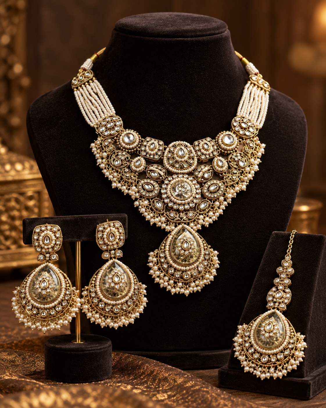 Bridal Necklace Set for Women with Earrings & Maang Tikka, Heavy Look Indian Ethnic Jewellery Set for Wedding, Karwa Chauth, Diwali & Festive Occasions