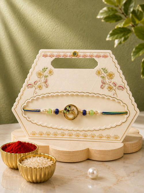Premium AD Peacock Rakhi for Brother | Designer Peacock Motif Rakhi with American Diamond, Pearl & Crystal Beads | Elegant Raksha Bandhan Gift | Jugnu Store