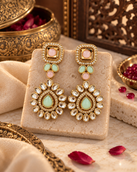 Festive Indian Earrings for Women, Minimalist Gold-Tone Red & Green Stone-Style Drop Earrings, Traditional Ethnic Jewellery for Karwa Chauth, Wedding, Diwali & Functions