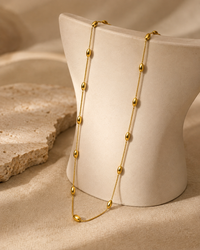 Gold Oval Bead Long Necklace for Women | Dainty Beaded Chain Necklace | Elegant Minimalist Jewellery