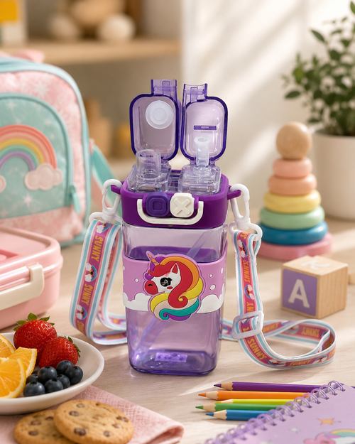530ml Kids Water Bottle with Straw, Dual Sip Lid & Carry Strap