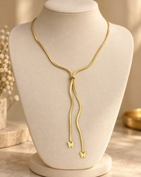 Butterfly Tassel Lariat Necklace for Women | Adjustable Gold-Tone Y Necklace | Anti-Tarnish Jewellery