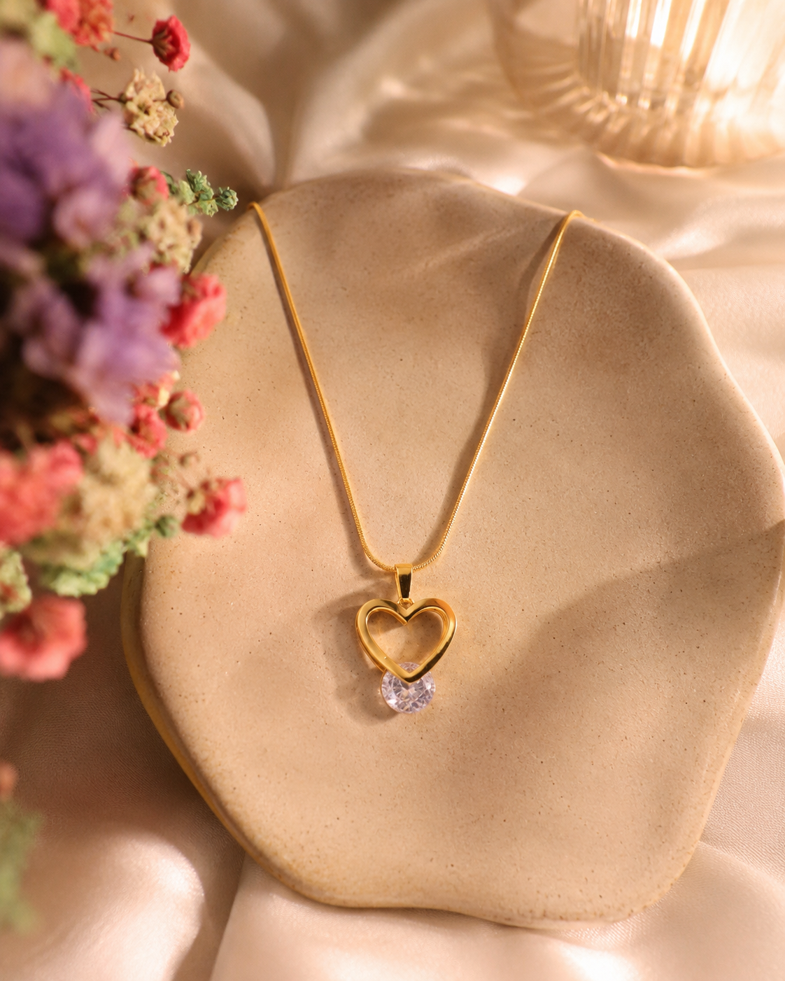 Premium Anti Tarnish Crystal Heart Pendant Necklace for Women | Gold Stainless Steel | Waterproof & Hypoallergenic