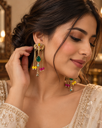 Elephant Earrings for Women, Traditional Indian Long Dangle Earrings with Elephant Motif, Multicolor Stone & Bead Detailing, Ethnic Statement Jewellery for Festive & Party Wear