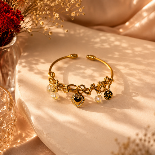Premium Anti Tarnish Heart Charm Bracelet for Women | Gold Stainless Steel Crystal Charm Bracelet | Waterproof Adjustable Tarnish-Free Statement Jewelry