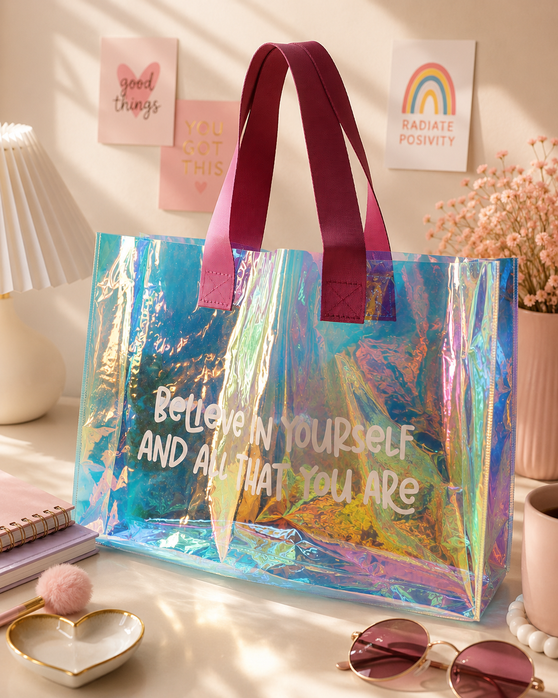 Aurora Transparent Tote Bag | Holographic PVC Shoulder Bag | Waterproof Everyday Shopping & Beach Tote