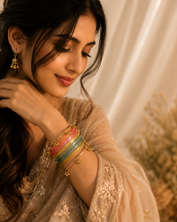 Multicolor Jelly Bangles with Golden Kashmiri Bangles Set | Colourful Ethnic Bangle Combo for Women