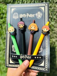 Premium Harry Potter Stationery Combo | Harry, Ron, Hermione & Draco Pens, A5 Notebook & Harry Potter Keychain | Gift Set for Potterheads