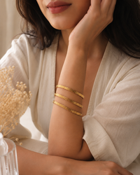 Premium Anti Tarnish Textured Gold Bangle Set of 3 for Women | Size 2.6 | Stainless Steel Stackable Bangles | Waterproof Hypoallergenic Tarnish-Free Jewelry