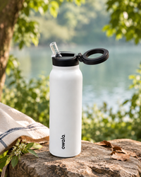 900ml Stainless Steel Water Bottle with Straw & Leakproof Lid