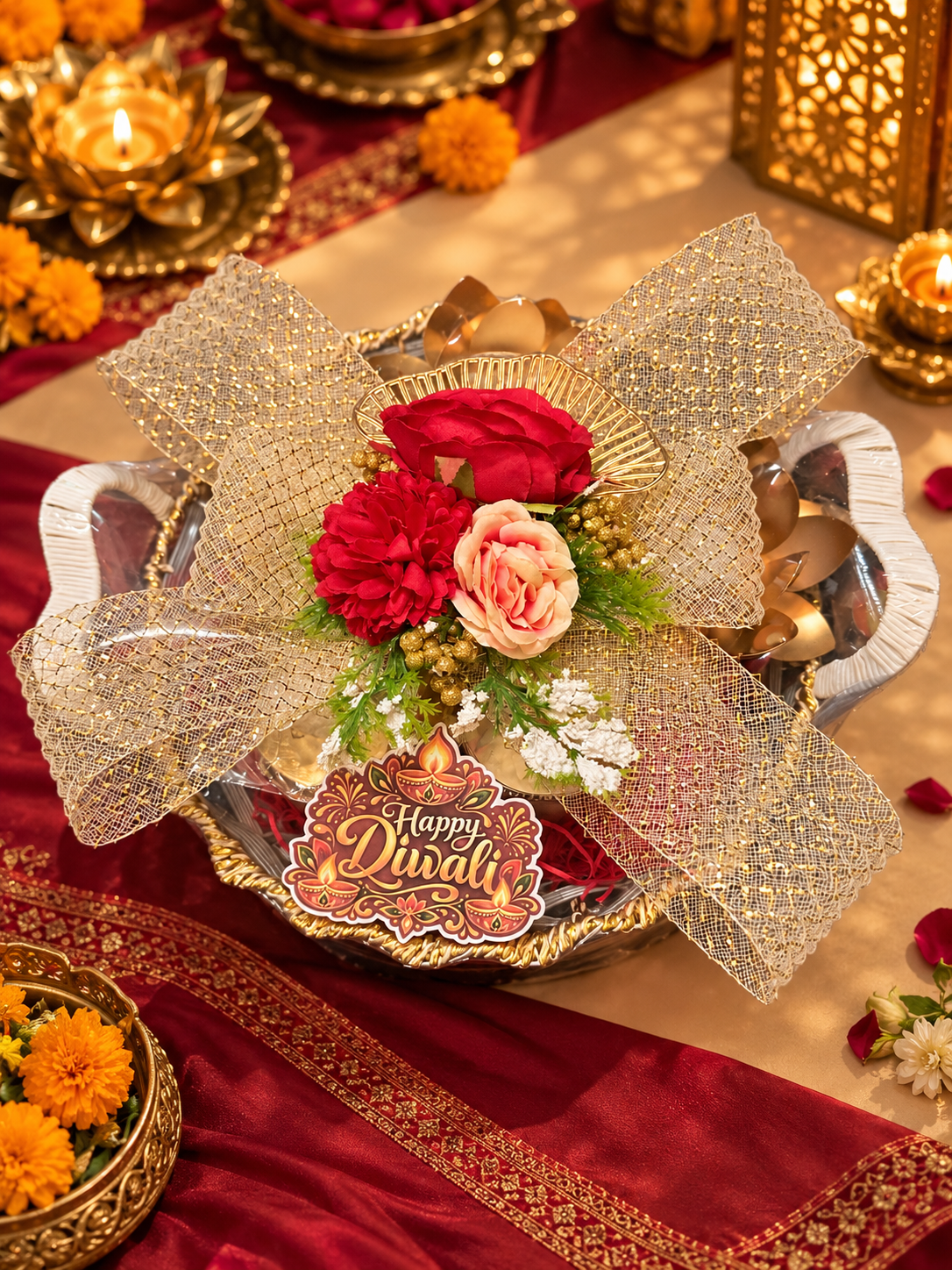 Premium Diwali Gift Hamper with Shubh Labh, Scented Sunflower Candles & Festive Treats
